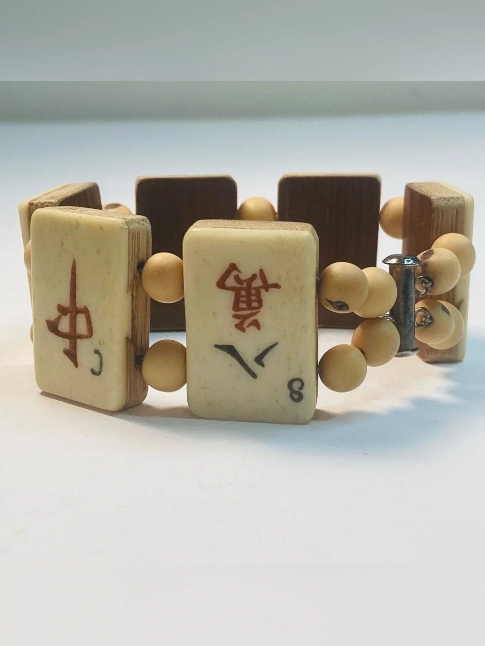 Vintage Mah Jong Bracelet, Two Tone Dovetail Tiles with Magnetic Slide Clasp